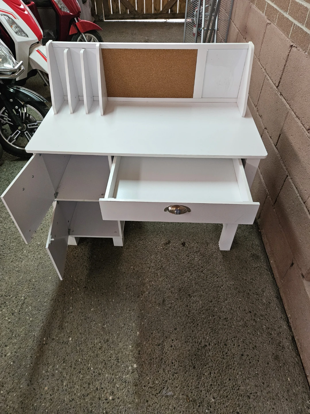 Small White Kids Desk with Cork Board and Storage - photo 5