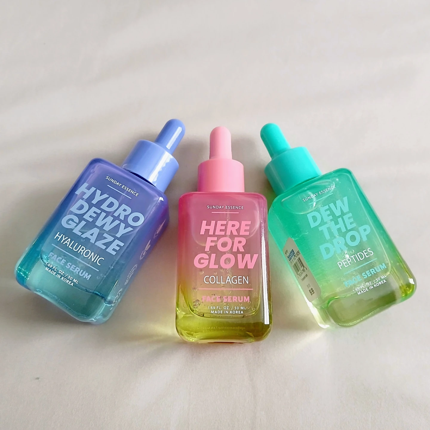 Sunday Essence Face Serums - Hyaluronic, Collagen, Peptides