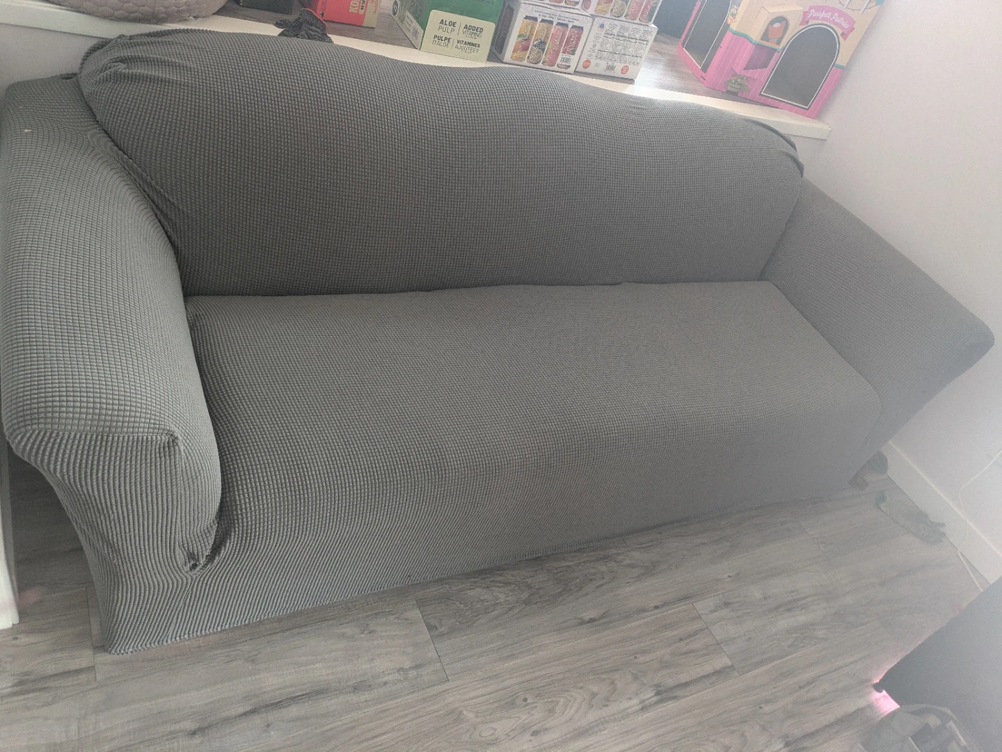 Sofa Couch with Grey Slipcover