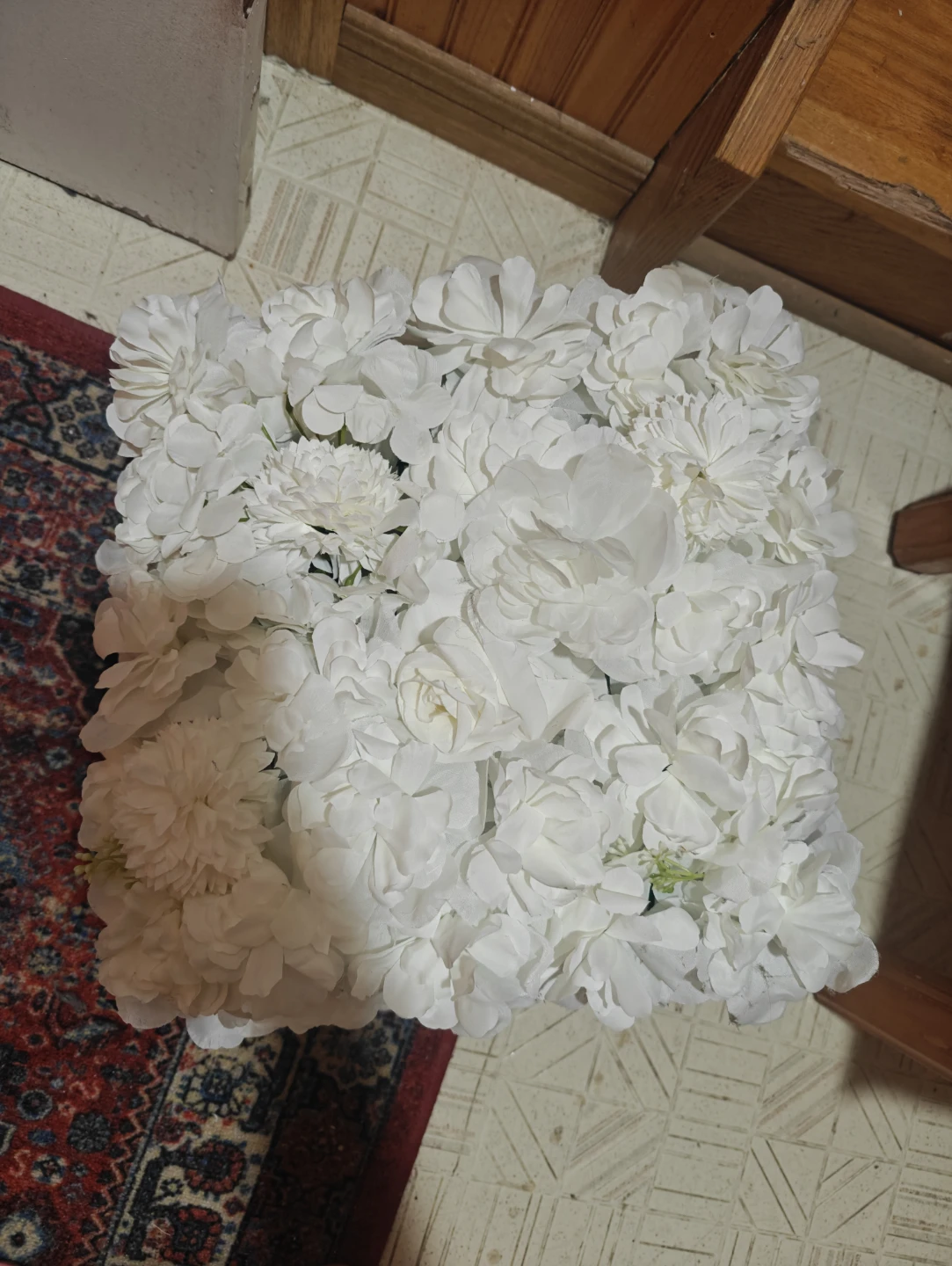 White Artificial Flower Backdrop Wall Decor - 6 Square Pieces - photo 3