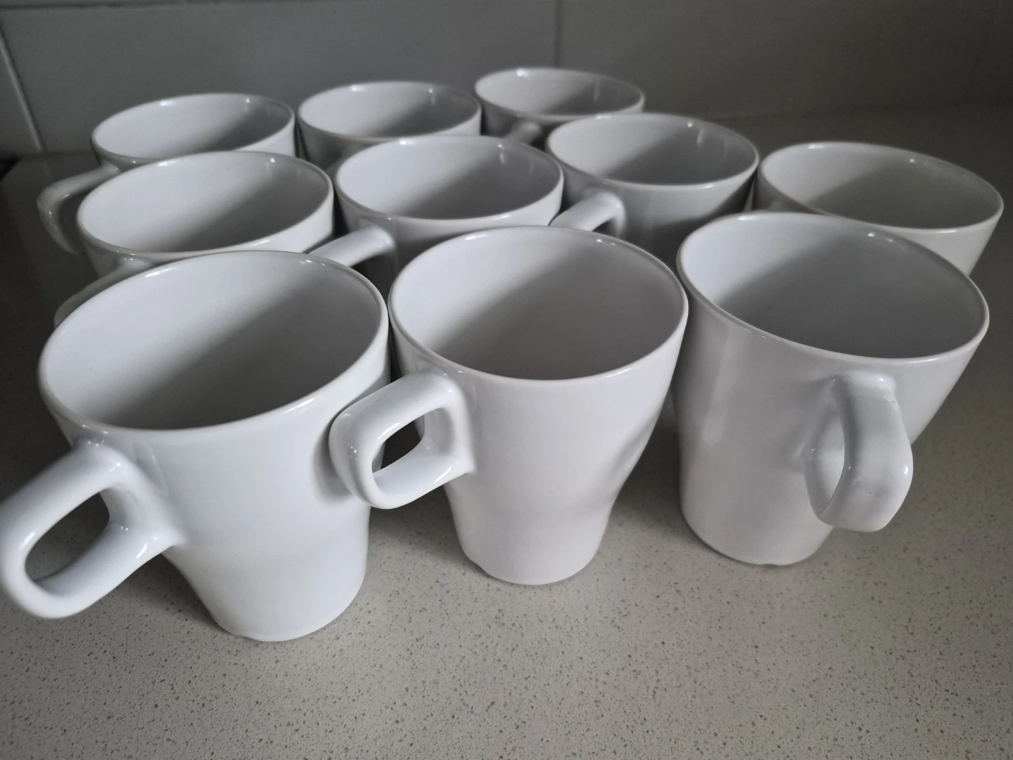 Set of 10 White Ceramic Mugs