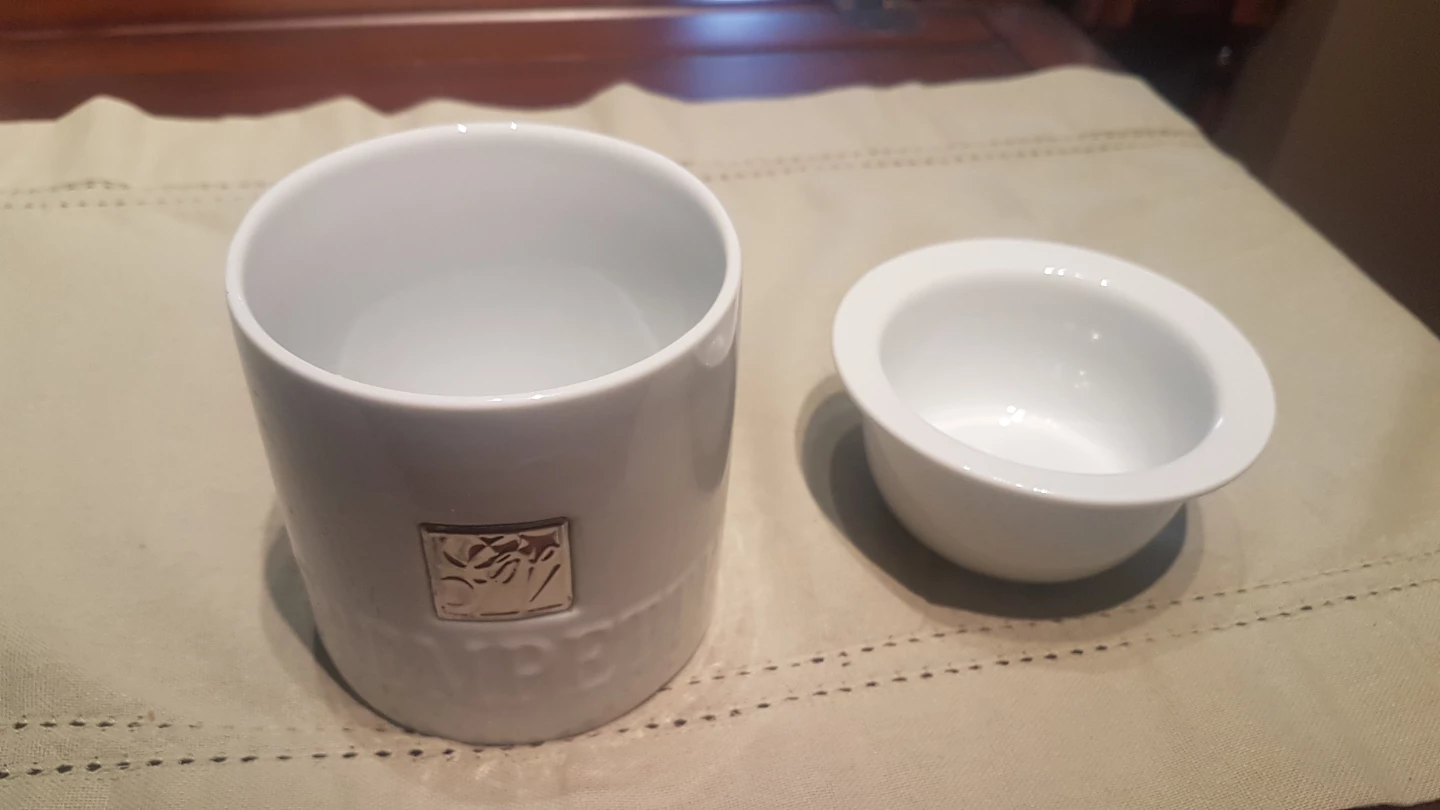 White Ceramic Utensil Holder and Small Bowl