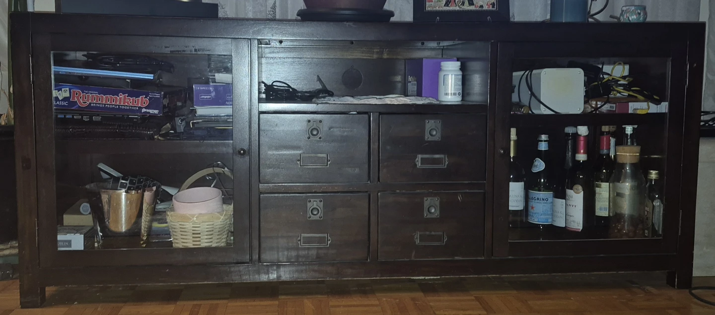 Dark Wood Media Console with Storage