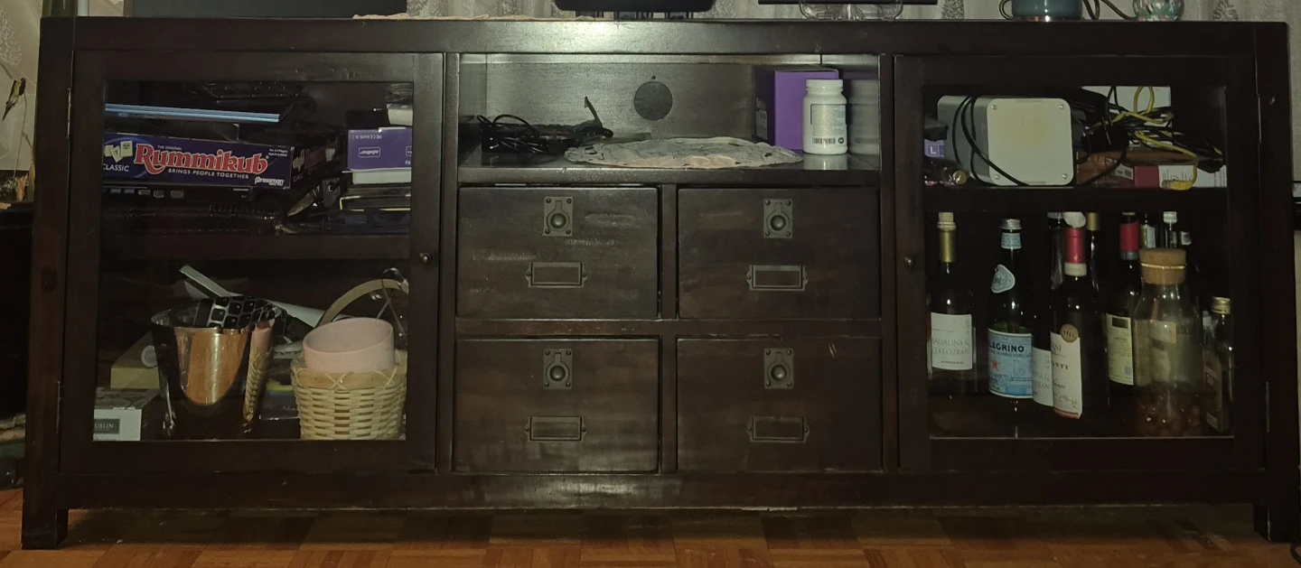 Dark Wood Media Console with Storage - photo 2