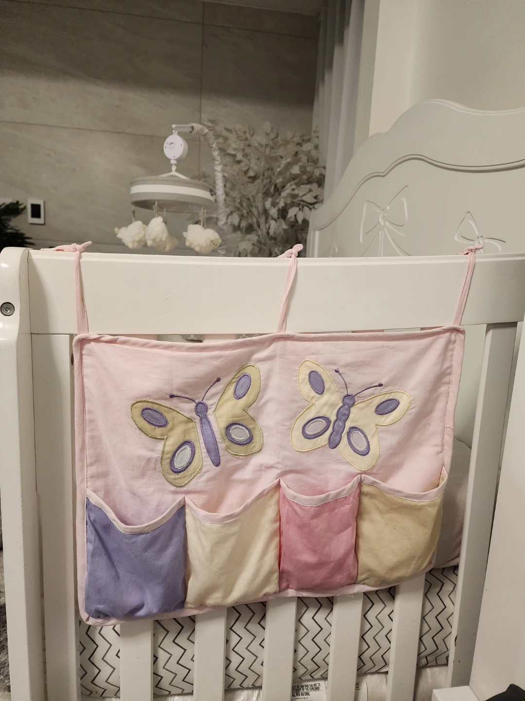 Pink Crib Organizer with Butterflies