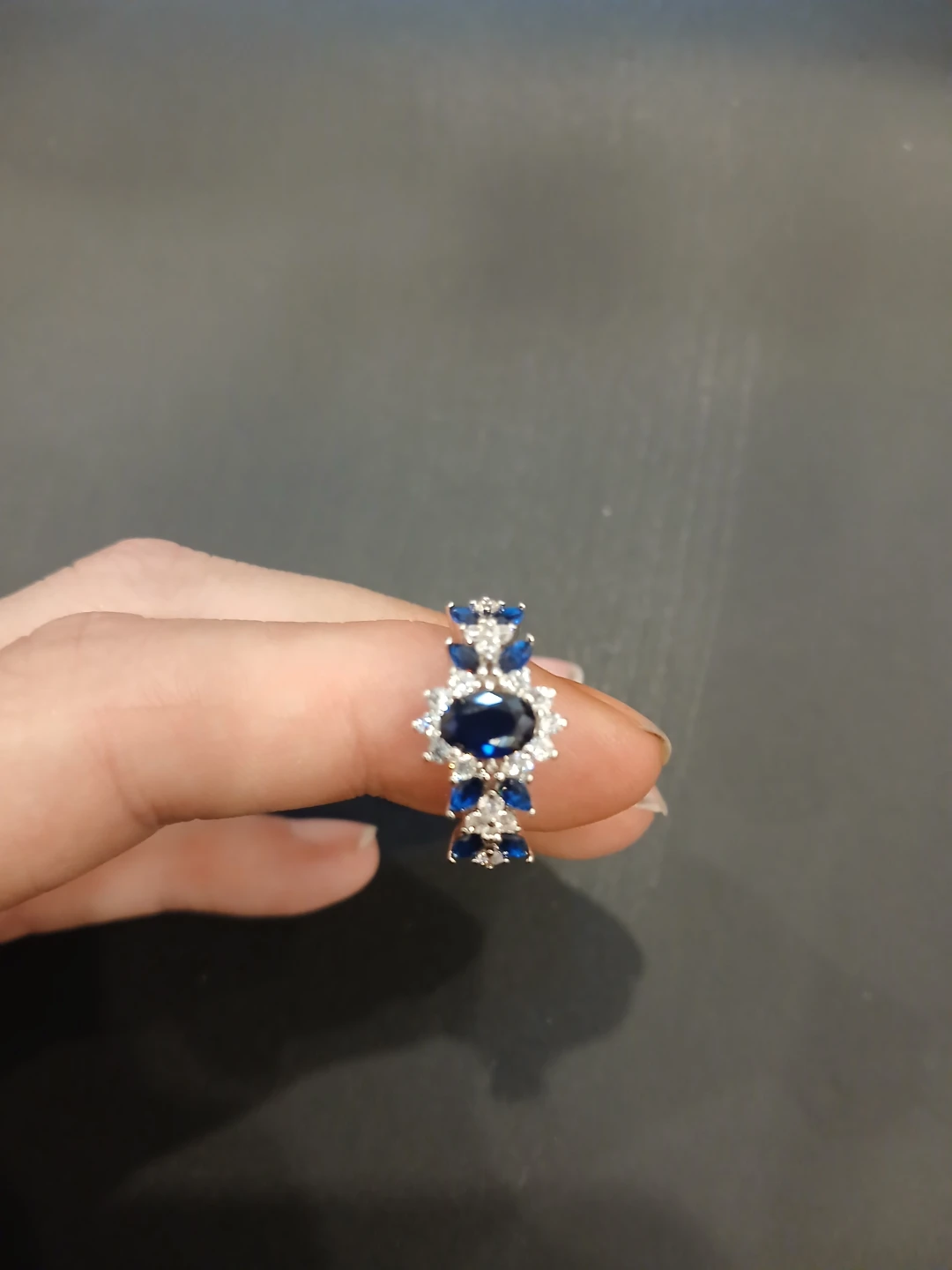 925 Silver Sapphire & Synthetic Cubic Zirconia Ring