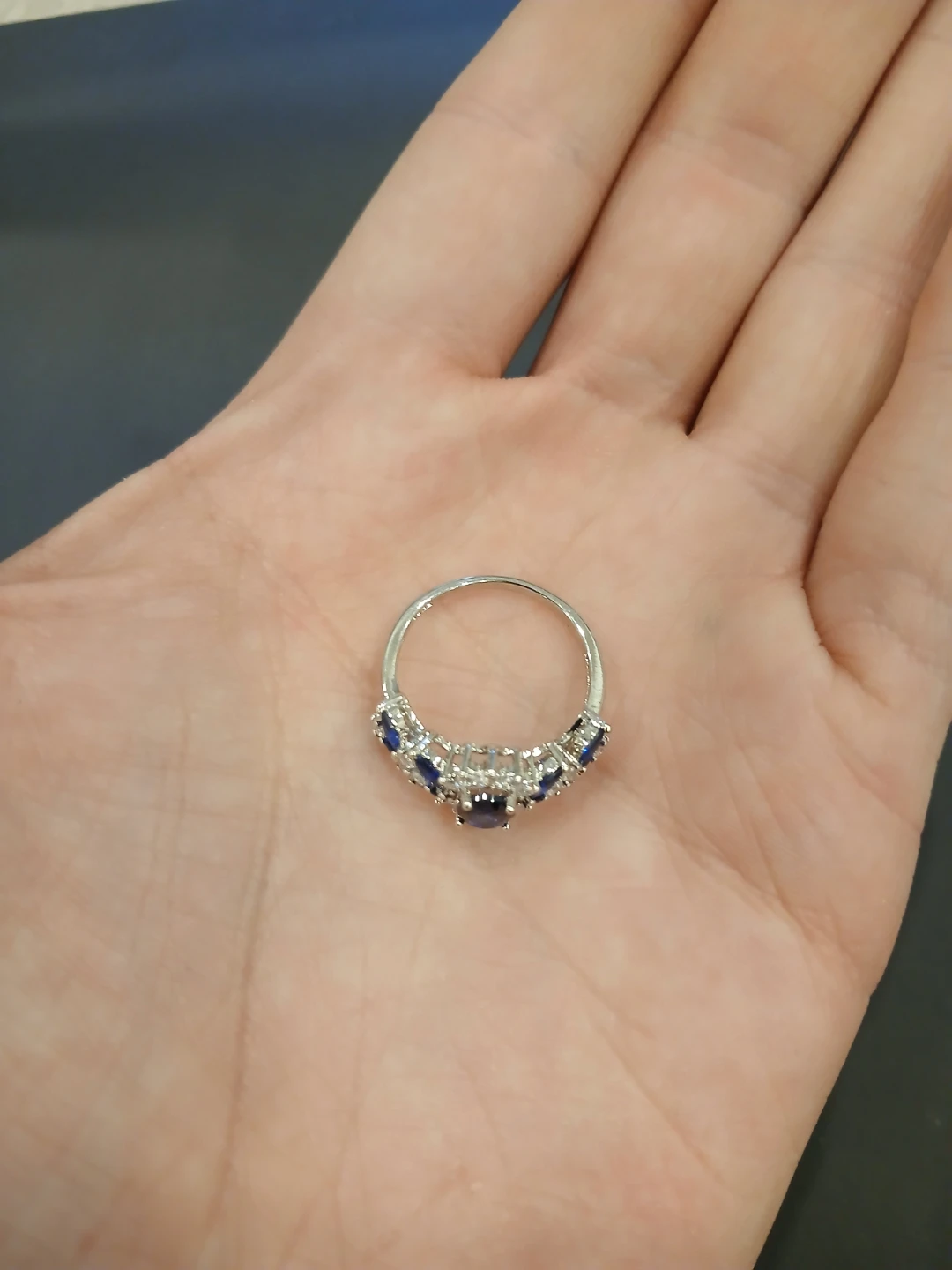 925 Silver Sapphire & Synthetic Cubic Zirconia Ring - photo 4