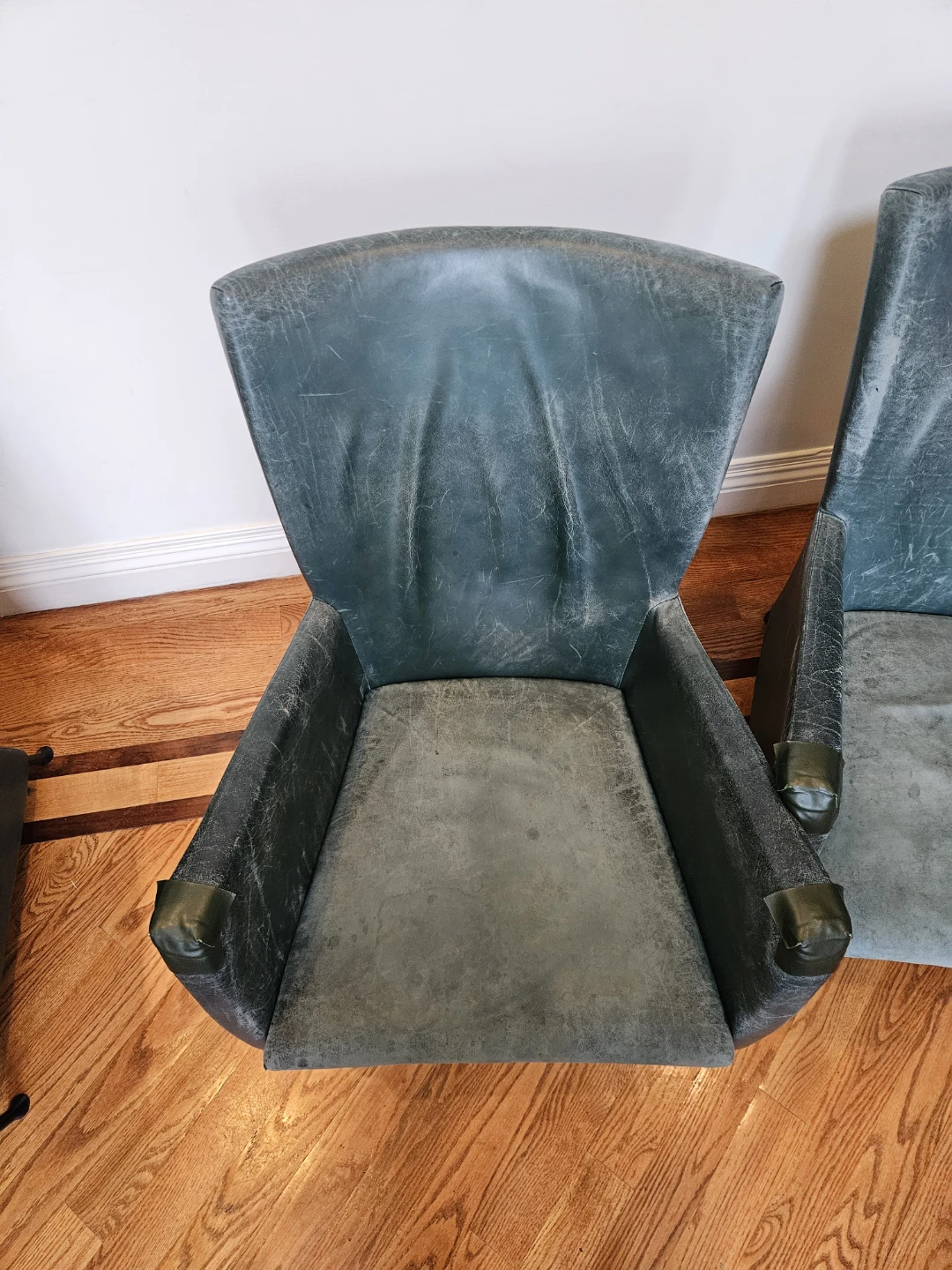 Set of 3 Blue Leather Armchairs - photo 2
