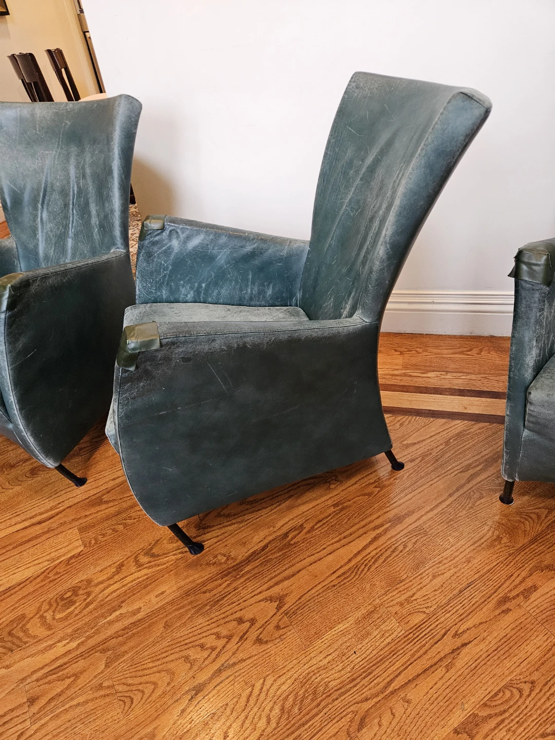 Set of 3 Blue Leather Armchairs - photo 3