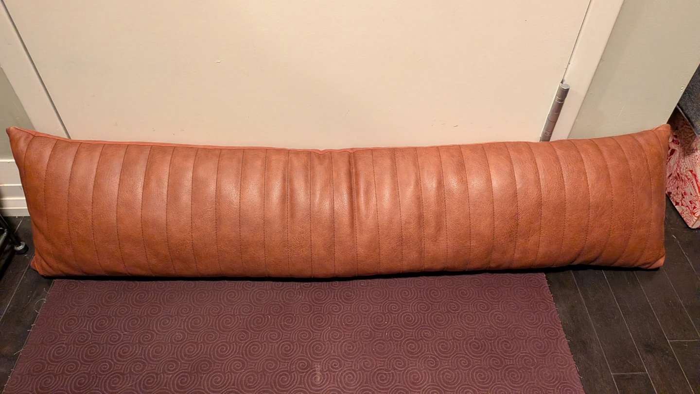 Lumbar Faux Leather Channel Stitch Decorative Throw Pillow
