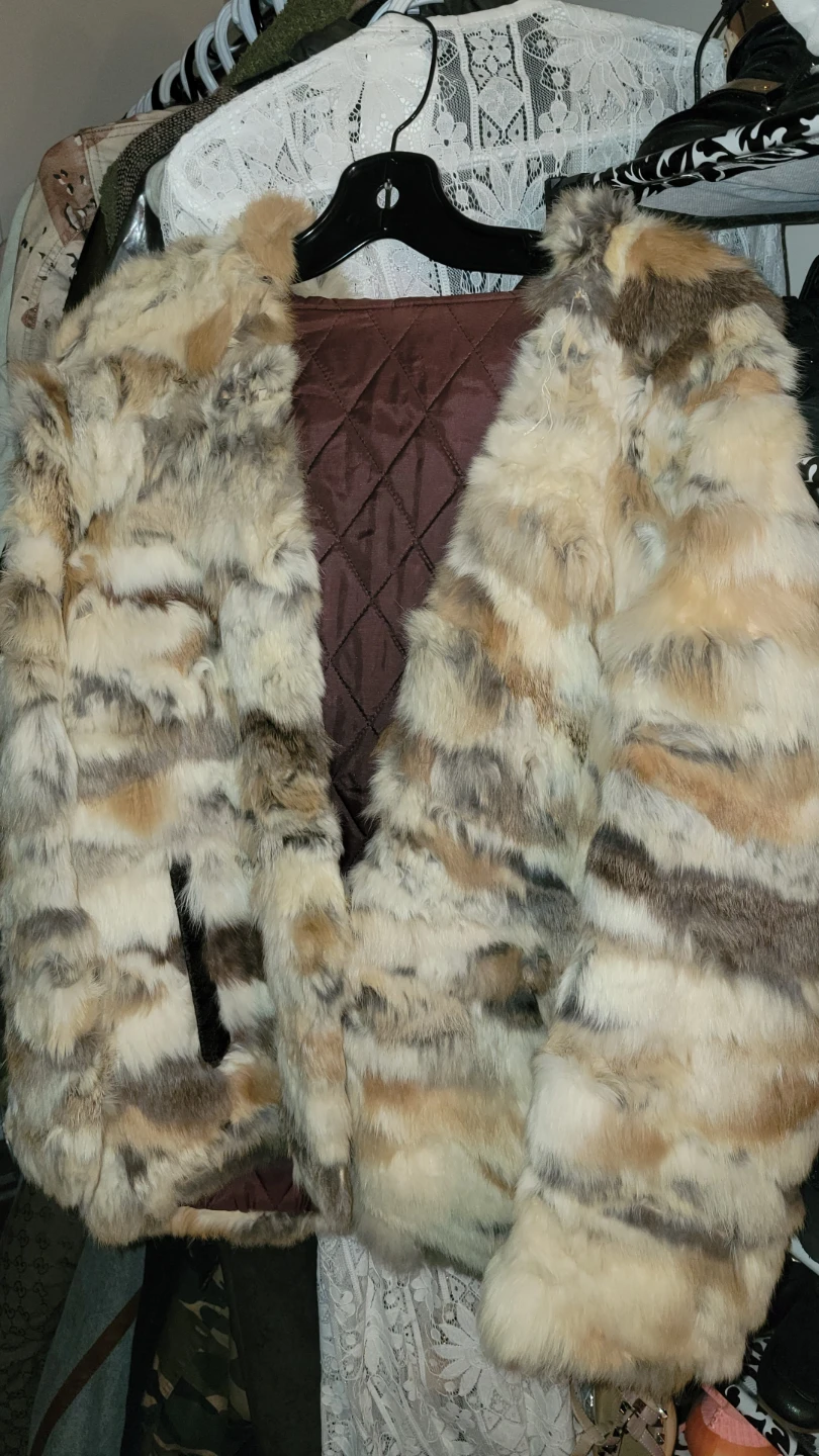 Vintage Hooded Multicolor real Fur Jacket