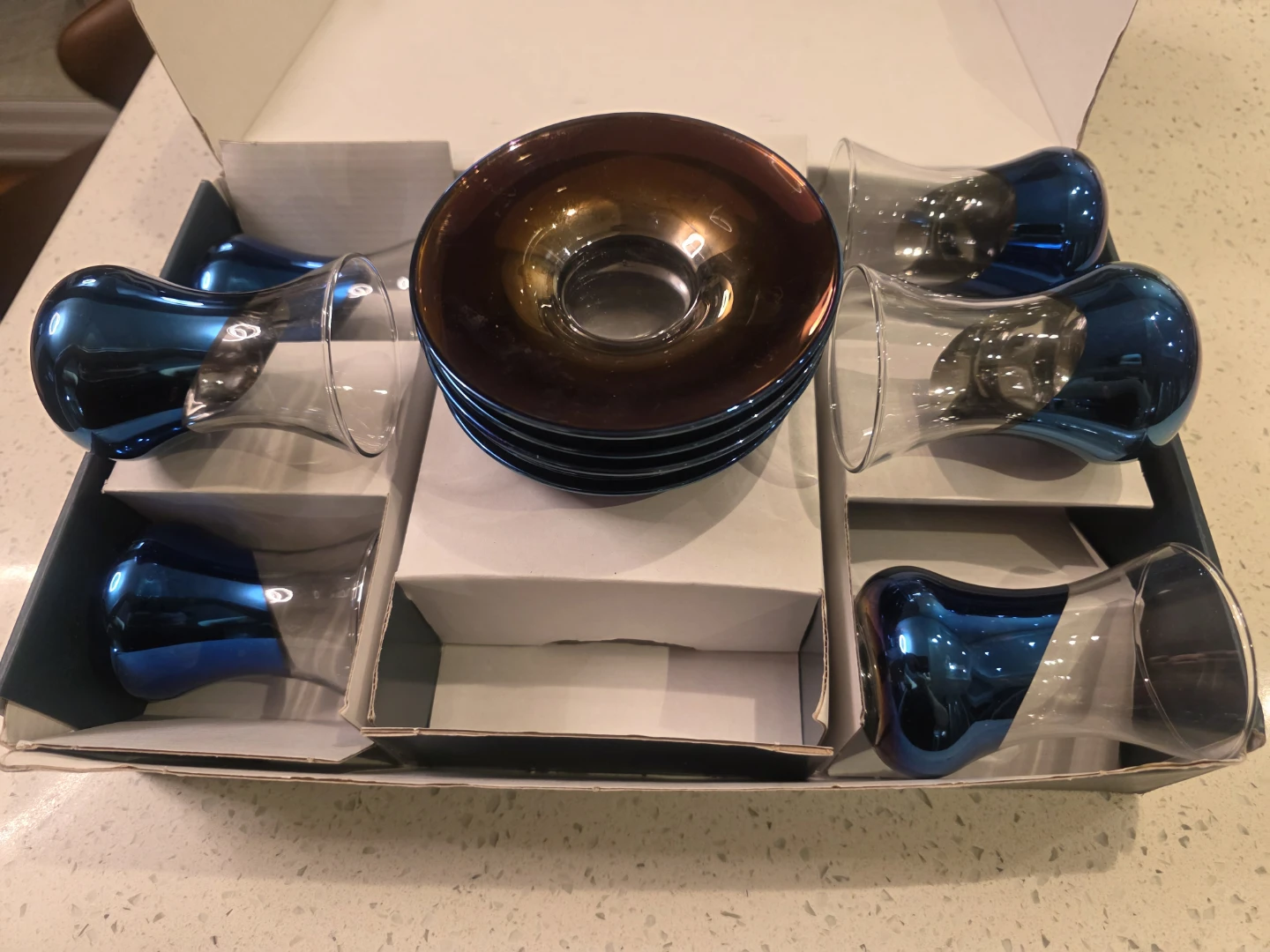 Set of 6 Metallic Blue Shot Glasses
