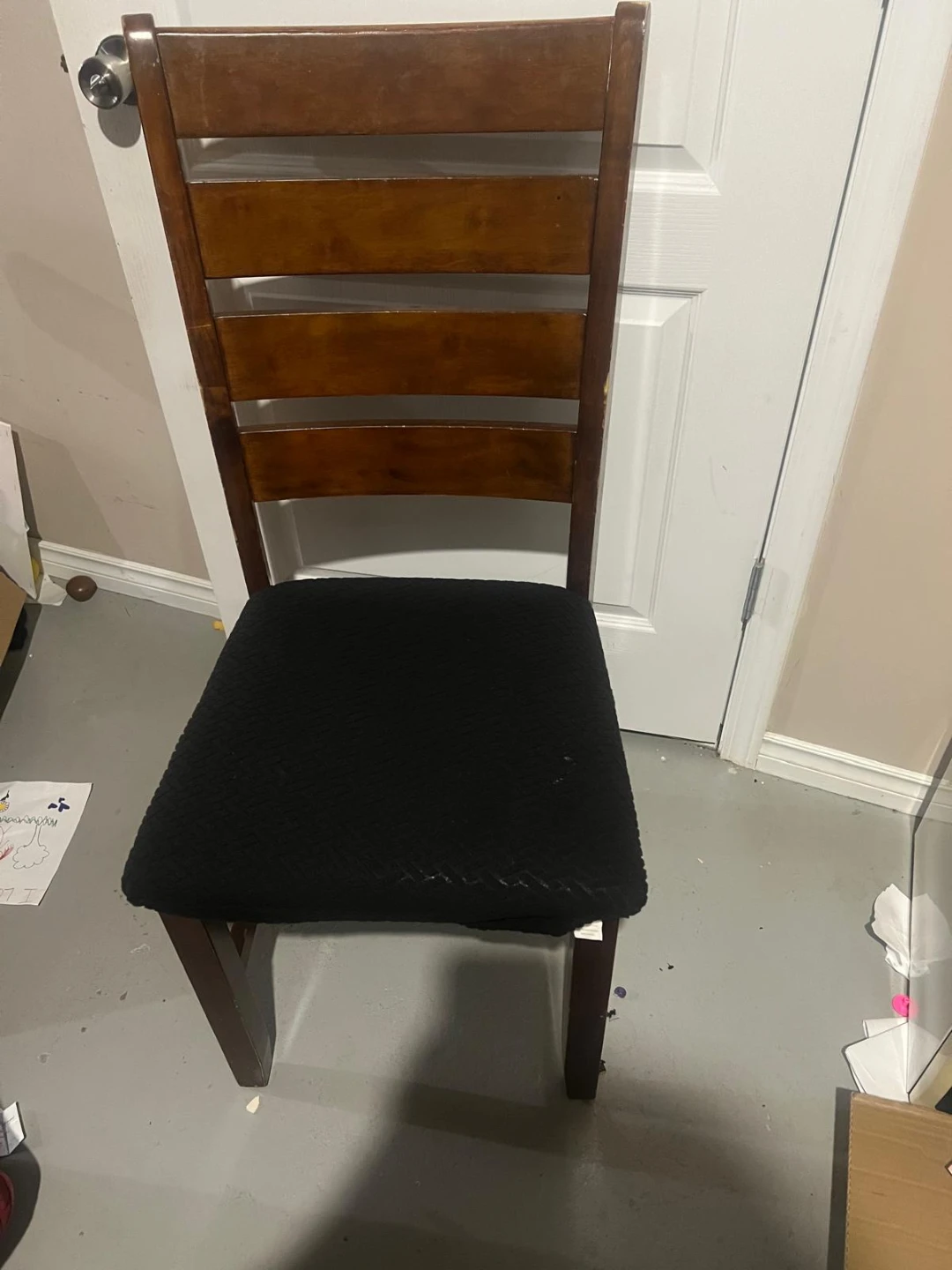 Wooden Dining Chair with Black Upholstered Seat - photo 3