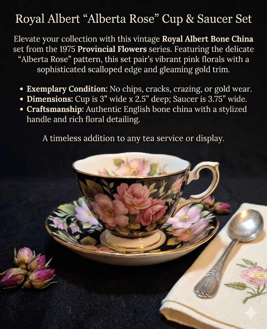 Royal Albert Provincial Flowers "Alberta Rose" Tea Cup & Saucer