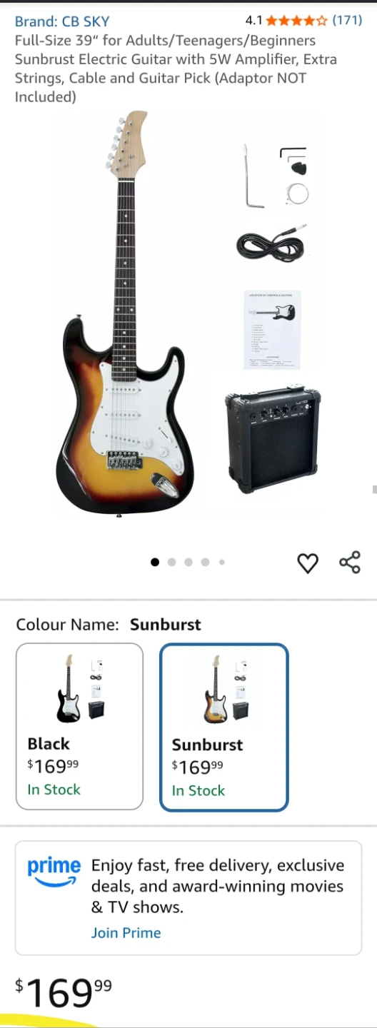 🎸 CB Sky 39-Inch Full-Size Electric Guitar – Sunburst Finish - photo 3