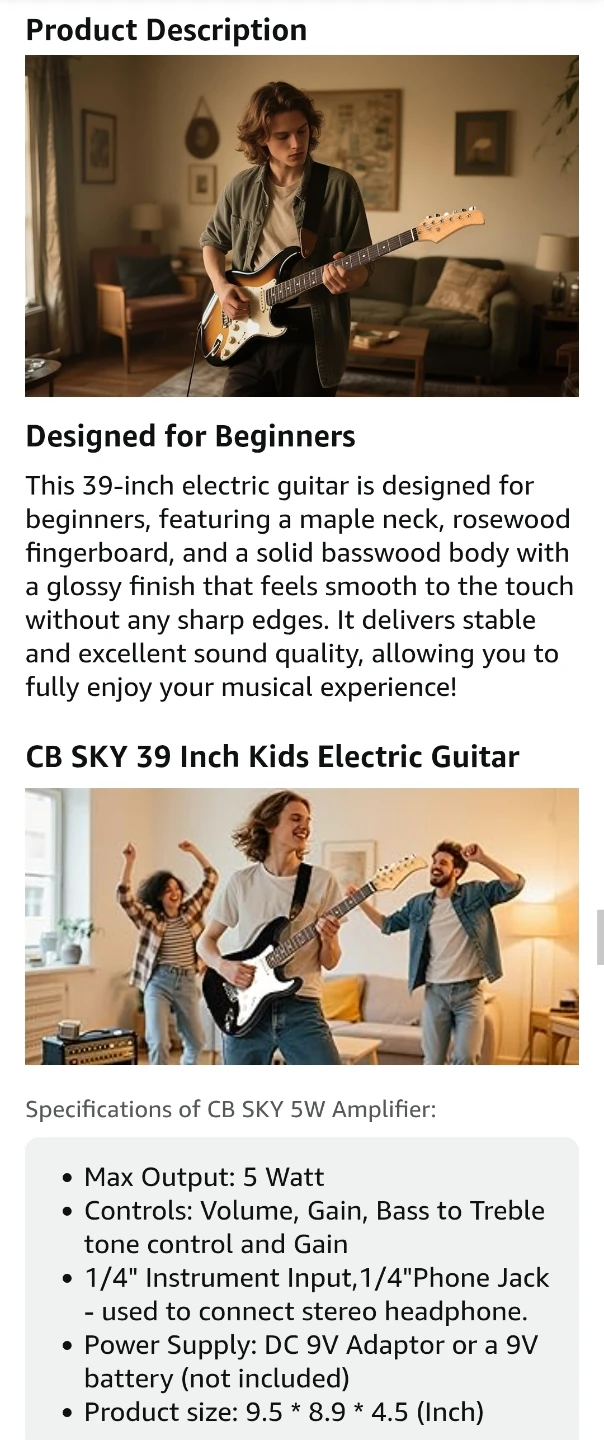 🎸 CB Sky 39-Inch Full-Size Electric Guitar – Sunburst Finish - photo 5