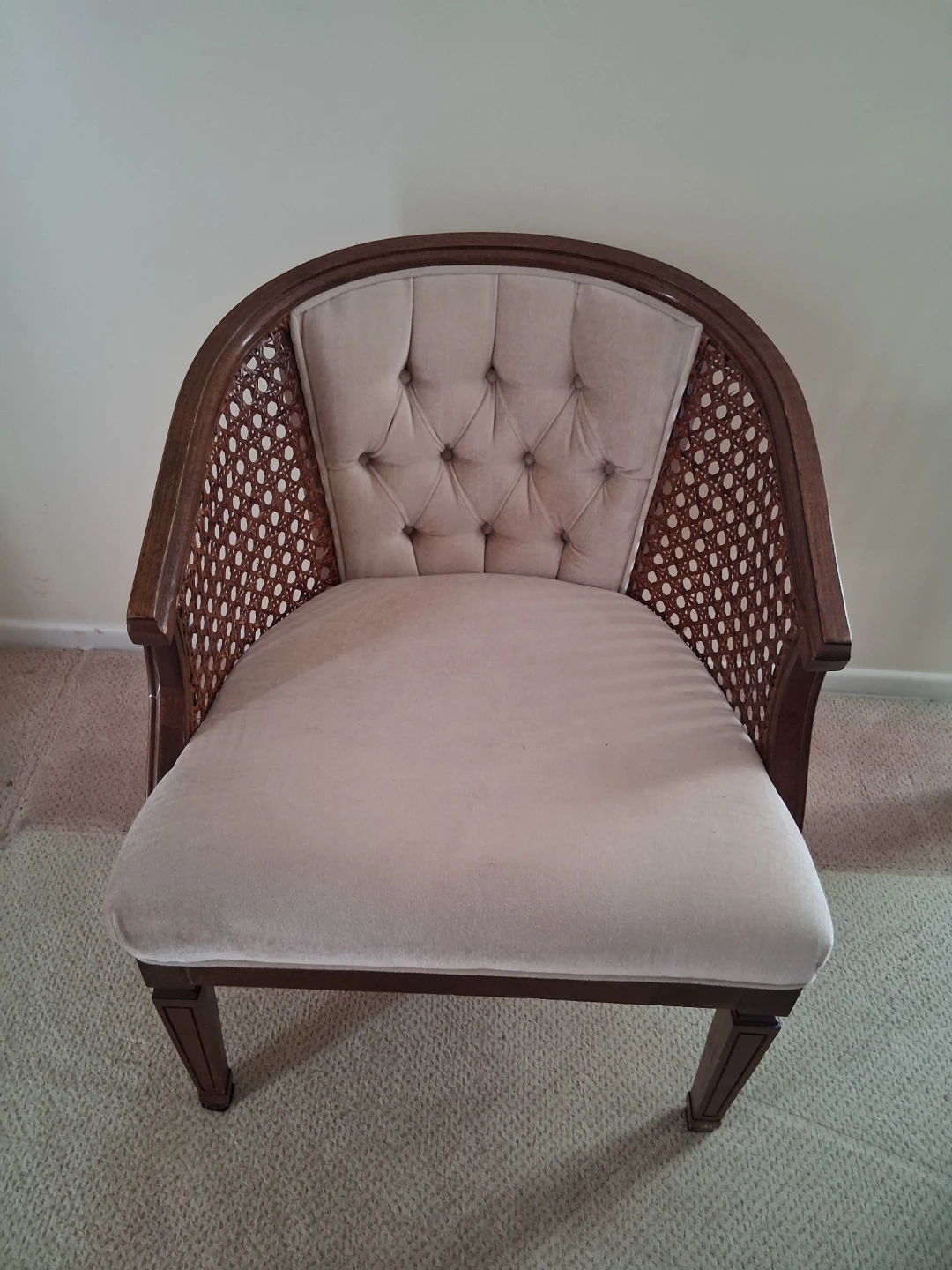 Vintage Cane Accent Chair - Tufted Upholstery