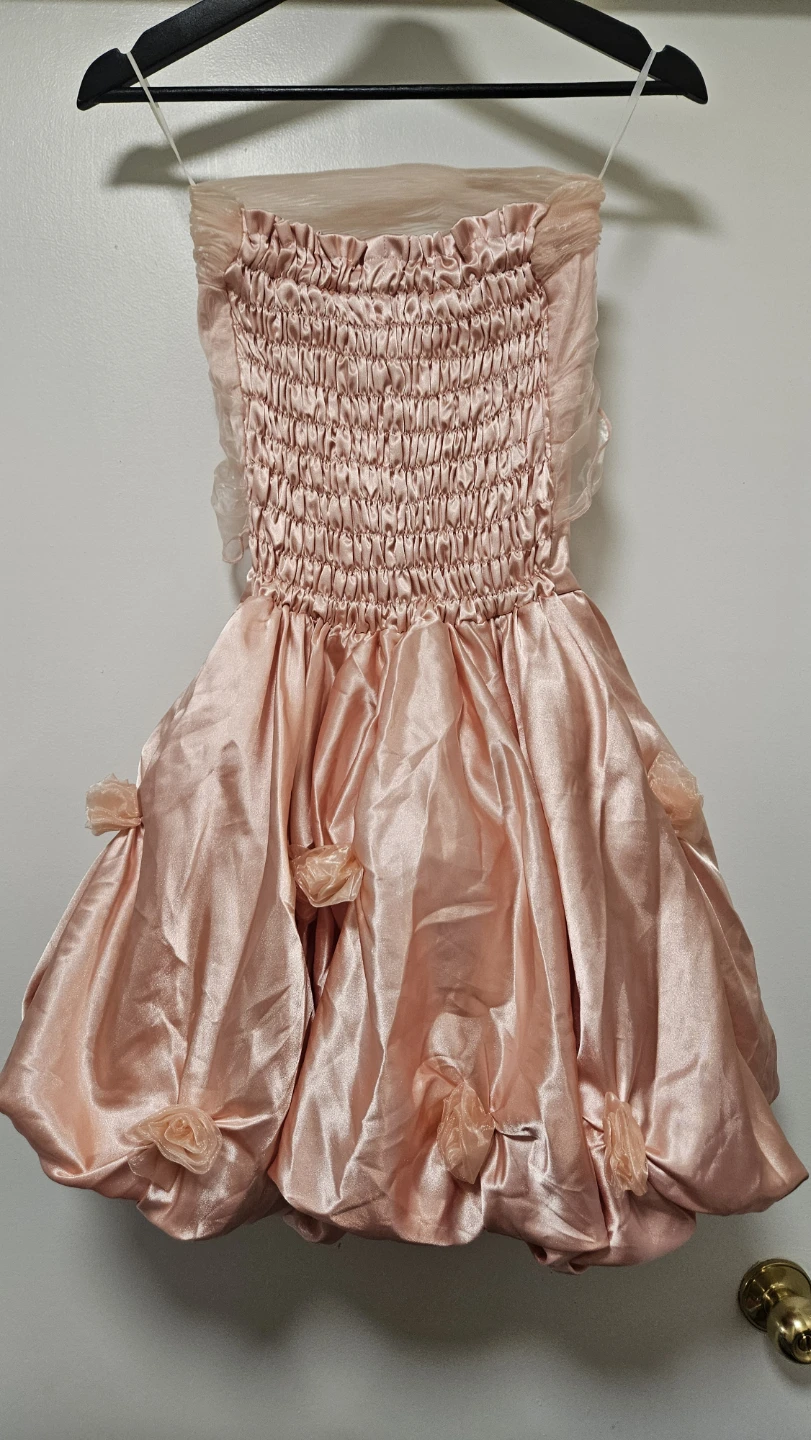Komlies Pink Satin Dress with Bolero 80s style - photo 2