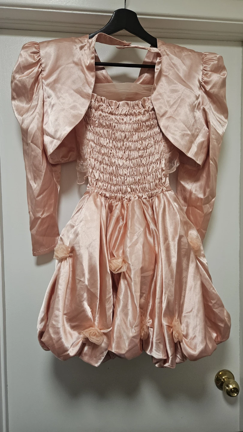 Komlies Pink Satin Dress with Bolero 80s style - photo 3
