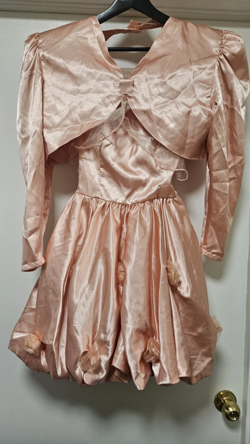 Komlies Pink Satin Dress with Bolero 80s style - photo 4