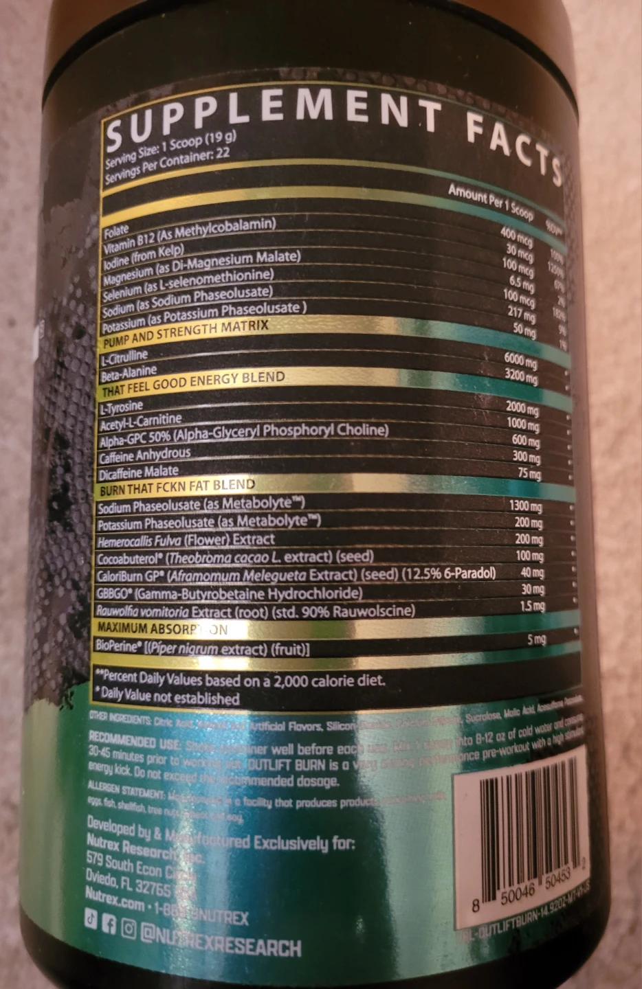 Nutrex Research Outlift Burn Maui Twist Pre-Workout 422.4g - photo 2