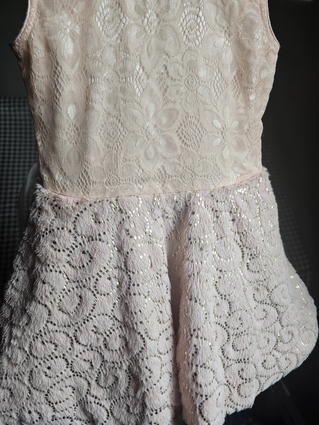 Pink Lace and Fur Toddler Dress with Gold Accents