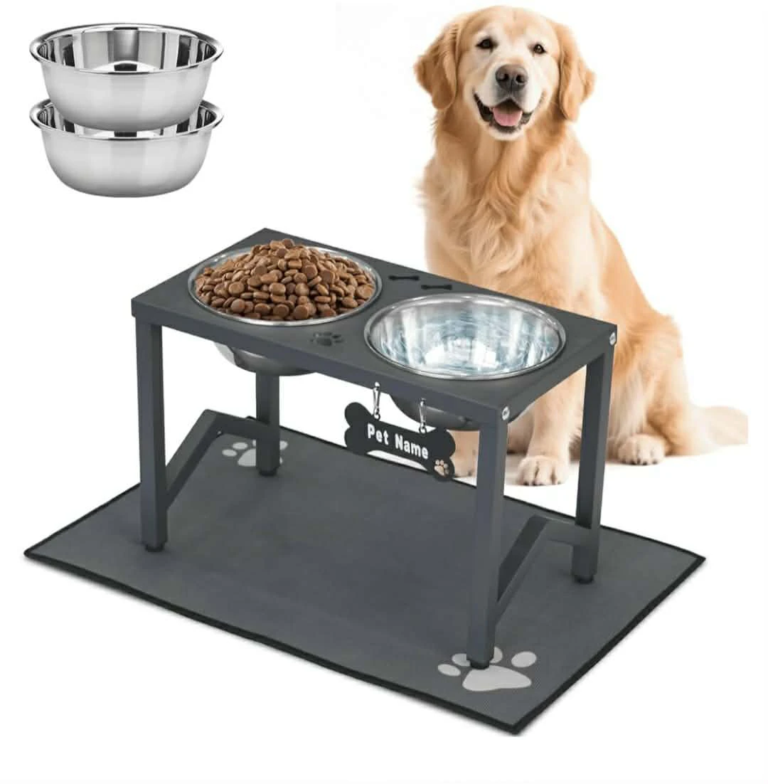 Elevated Dog Feeder - Metal Stand with 2 Stainless Steel Bowls