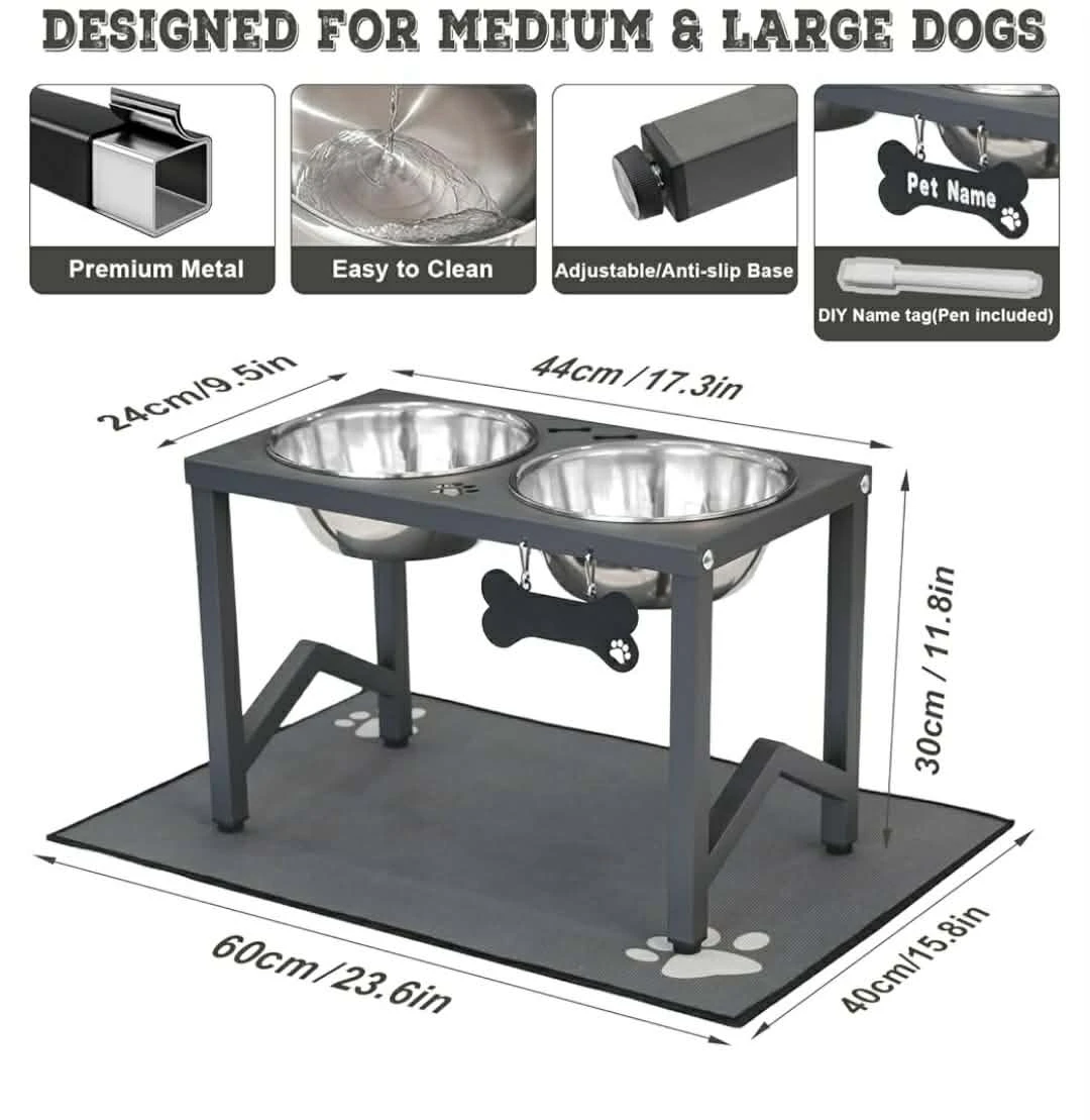 Elevated Dog Feeder - Metal Stand with 2 Stainless Steel Bowls - photo 3