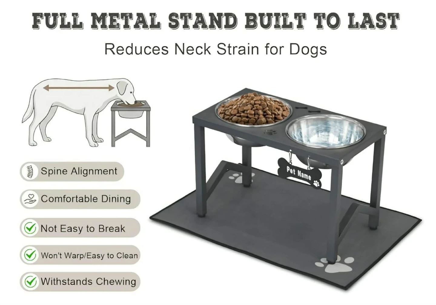 Elevated Dog Feeder - Metal Stand with 2 Stainless Steel Bowls - photo 4
