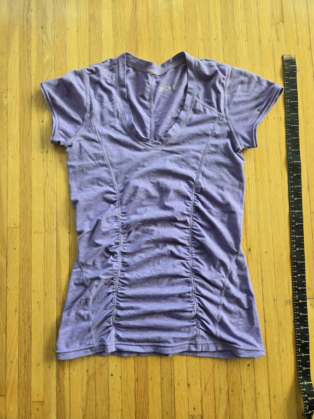 Zella Purple Ruched Short Sleeve V-Neck T-Shirt - photo 2