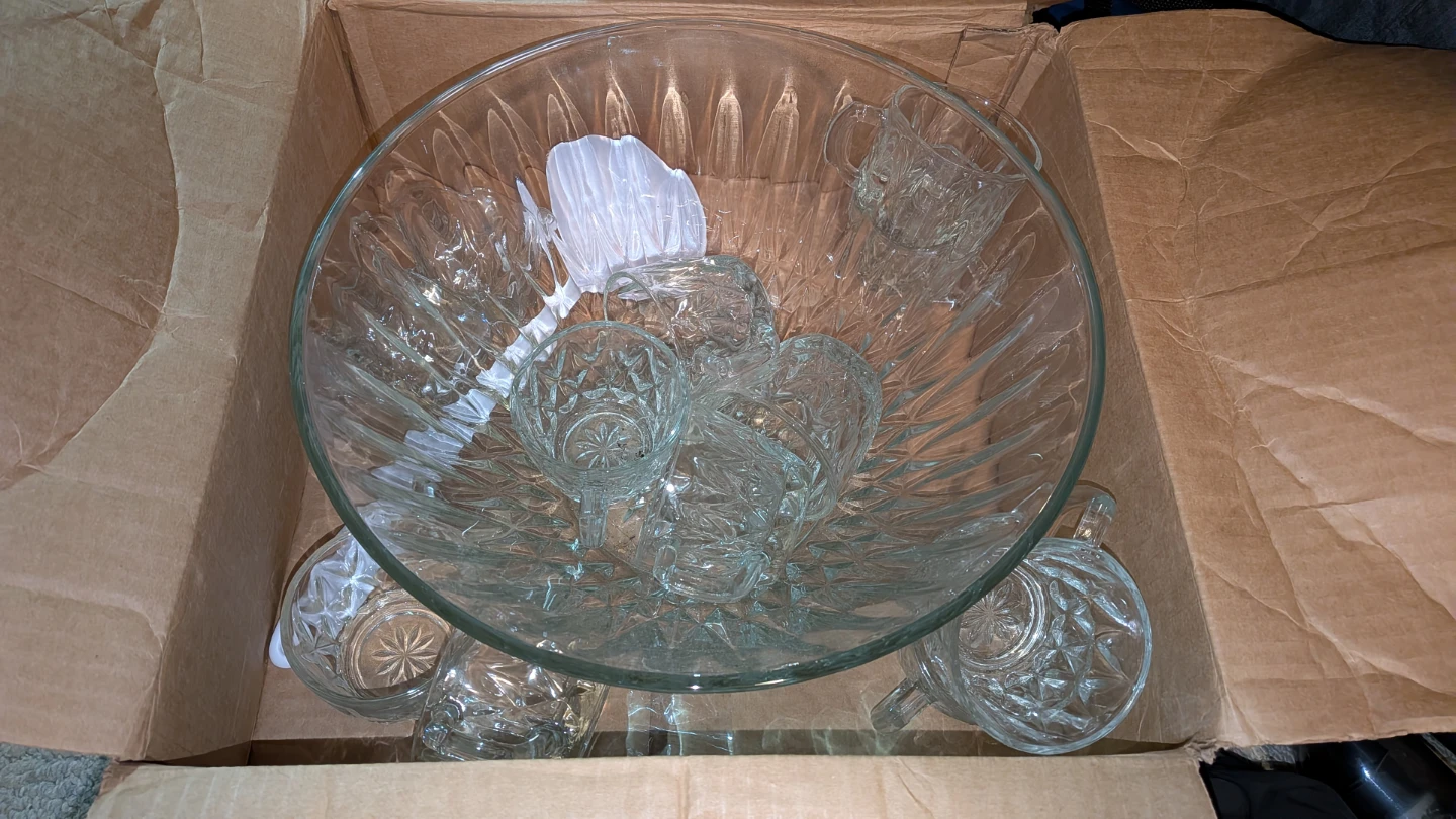 Glass Punch Bowl with Cups Set