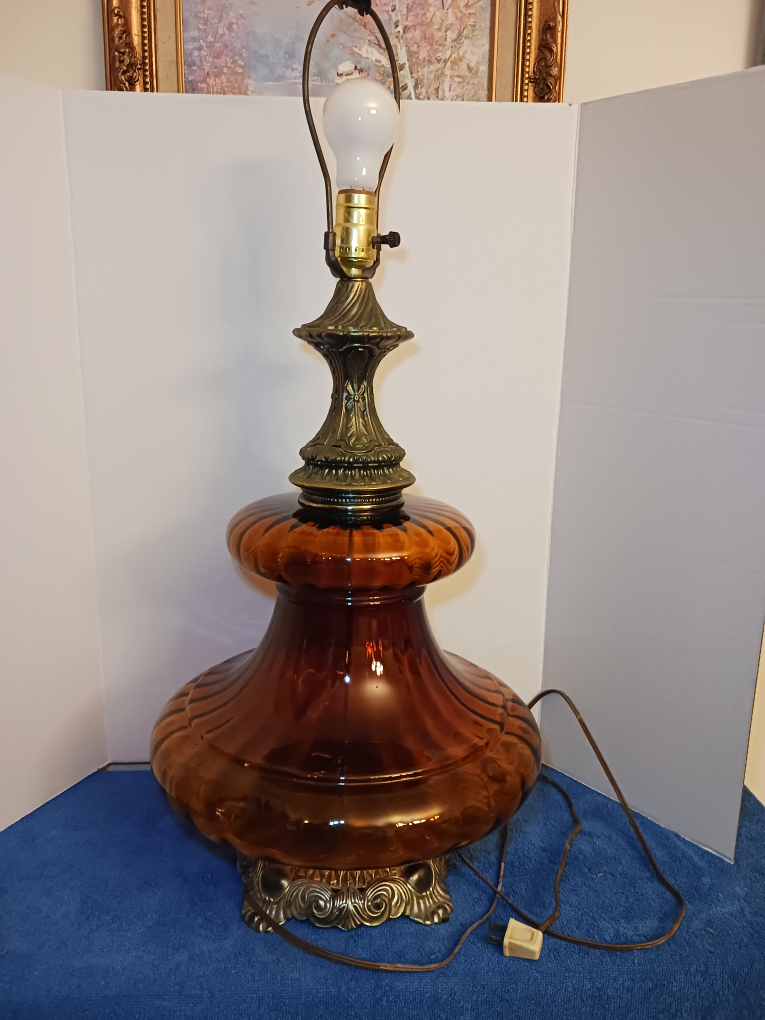 1972 EF & EF Industries,Inc.MCM Amber Glass Table Lamp, 31" tall