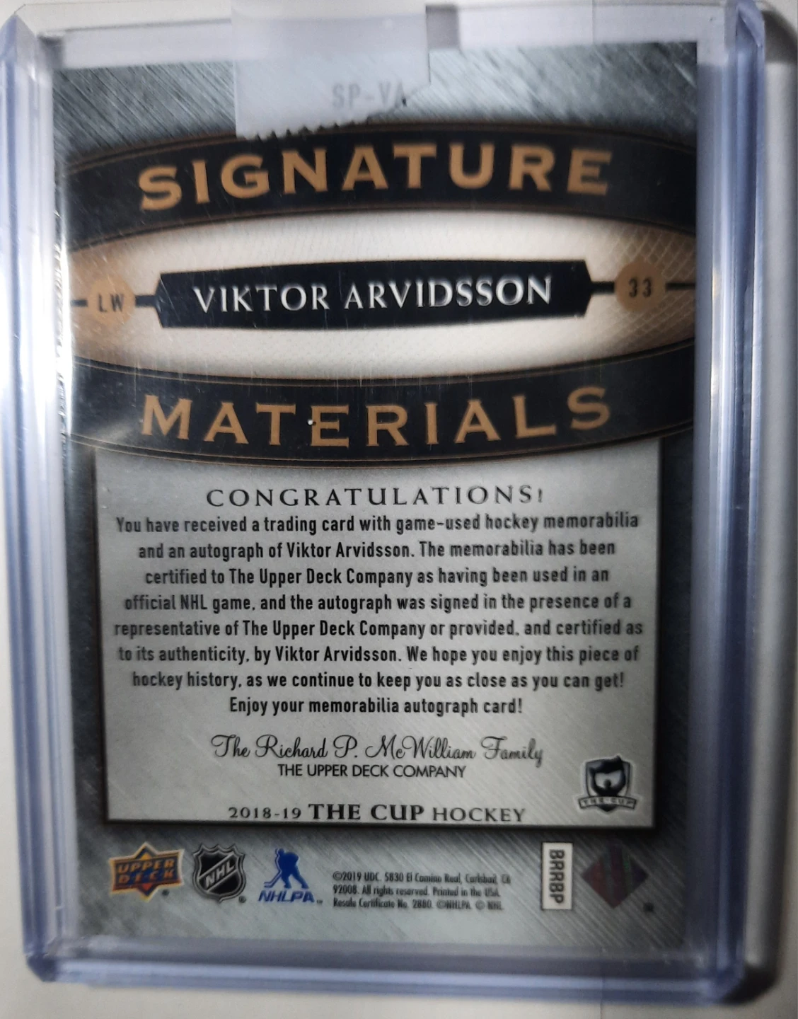 Viktor Arvidsson Signature Materials 3 color Parch Hockey Card - photo 2
