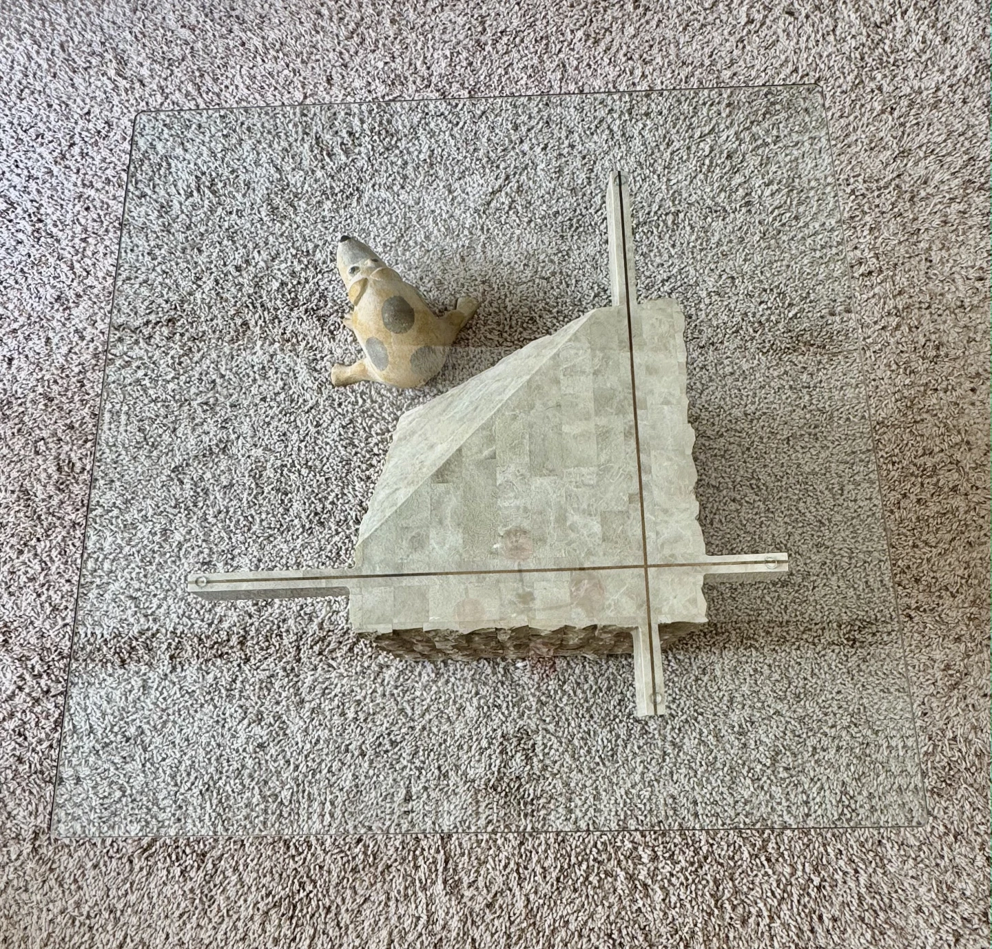 Glass Top Coffee Table with Stone Base