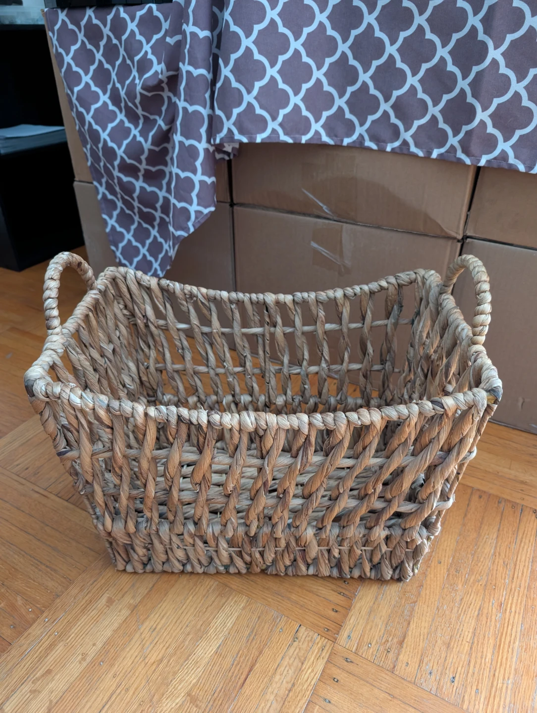 Basket Strong Metal Frame Water Hyacinth Covered