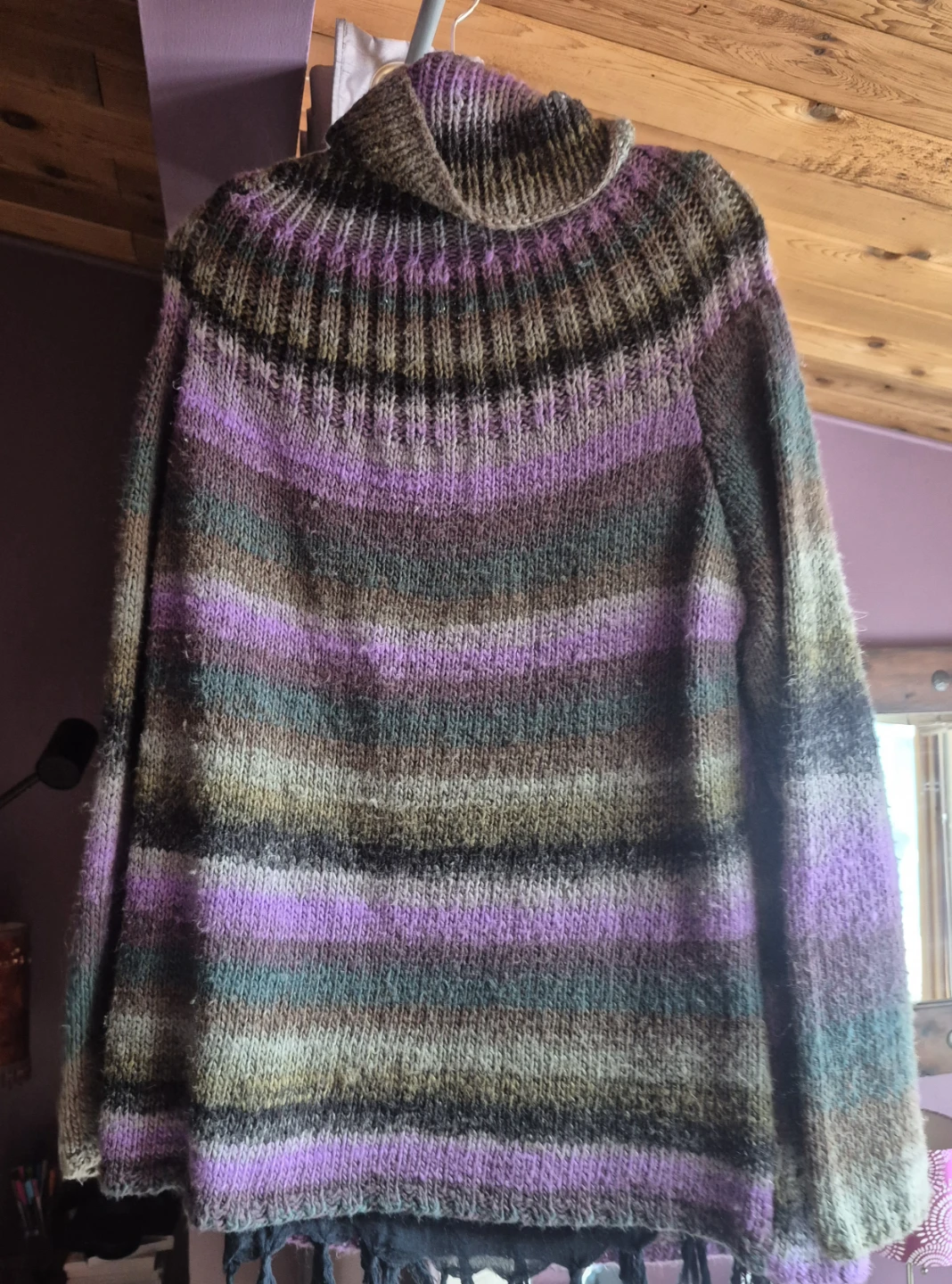 Striped Knit Turtleneck Sweater