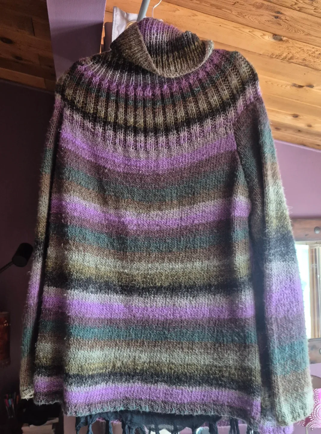 Striped Knit Turtleneck Sweater
