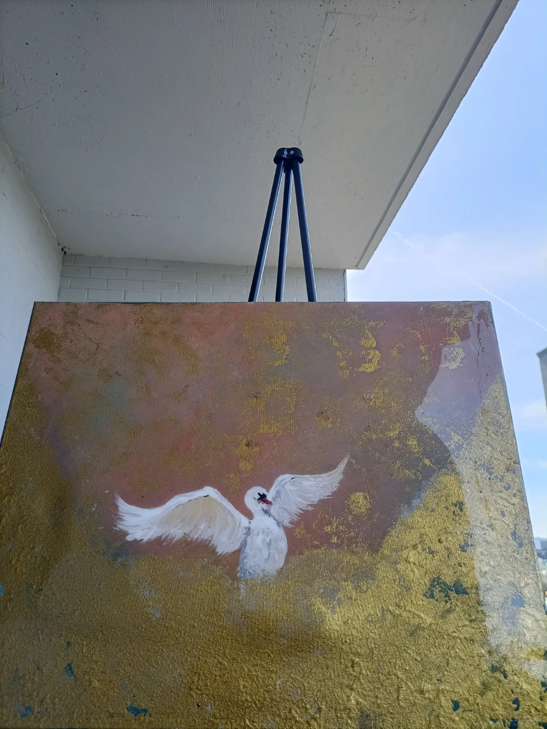 Original Painting - Swan with Wings Spread with resin coating