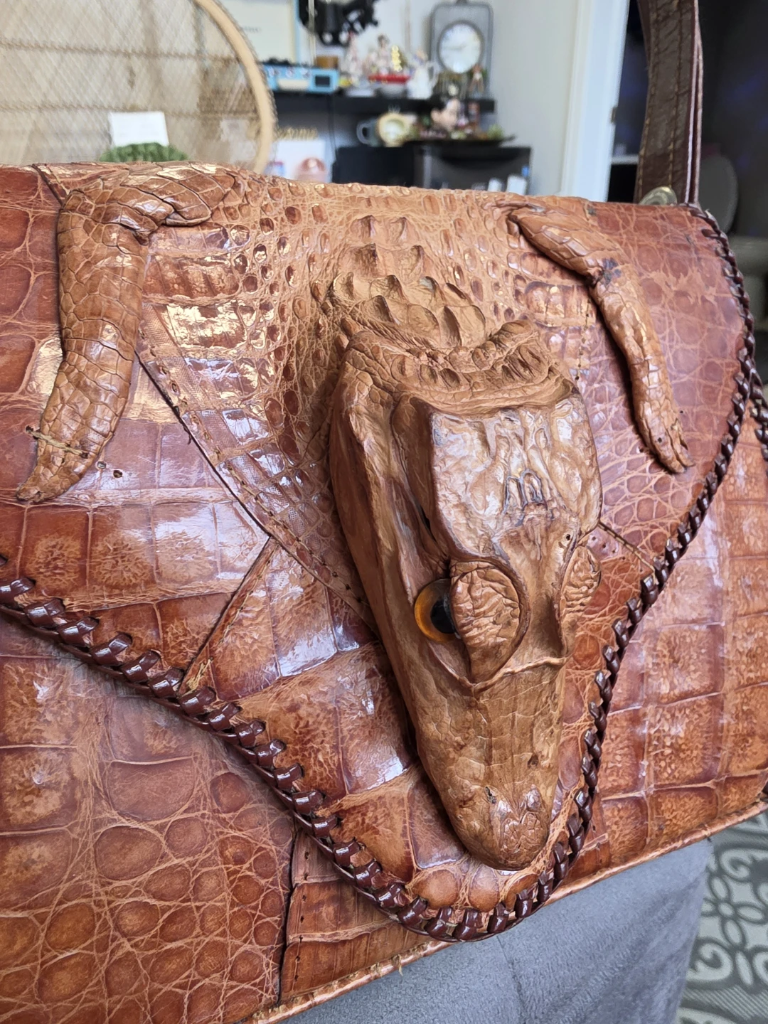 Vintage Alligator Crocodile Skin Handbag Purse Brown - photo 2