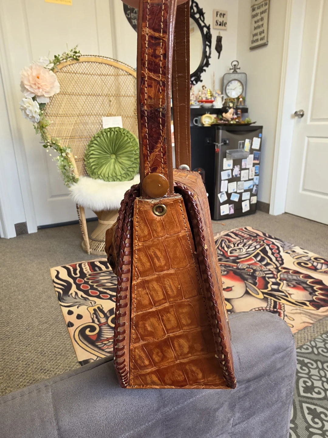 Vintage Alligator Crocodile Skin Handbag Purse Brown - photo 4