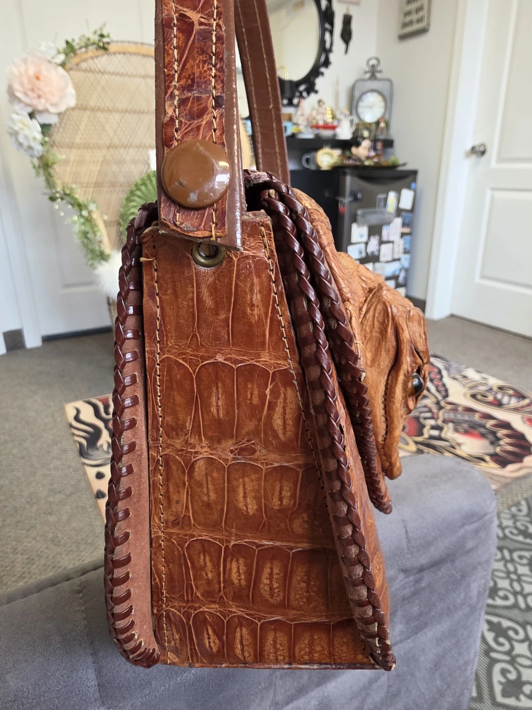 Vintage Alligator Crocodile Skin Handbag Purse Brown - photo 5