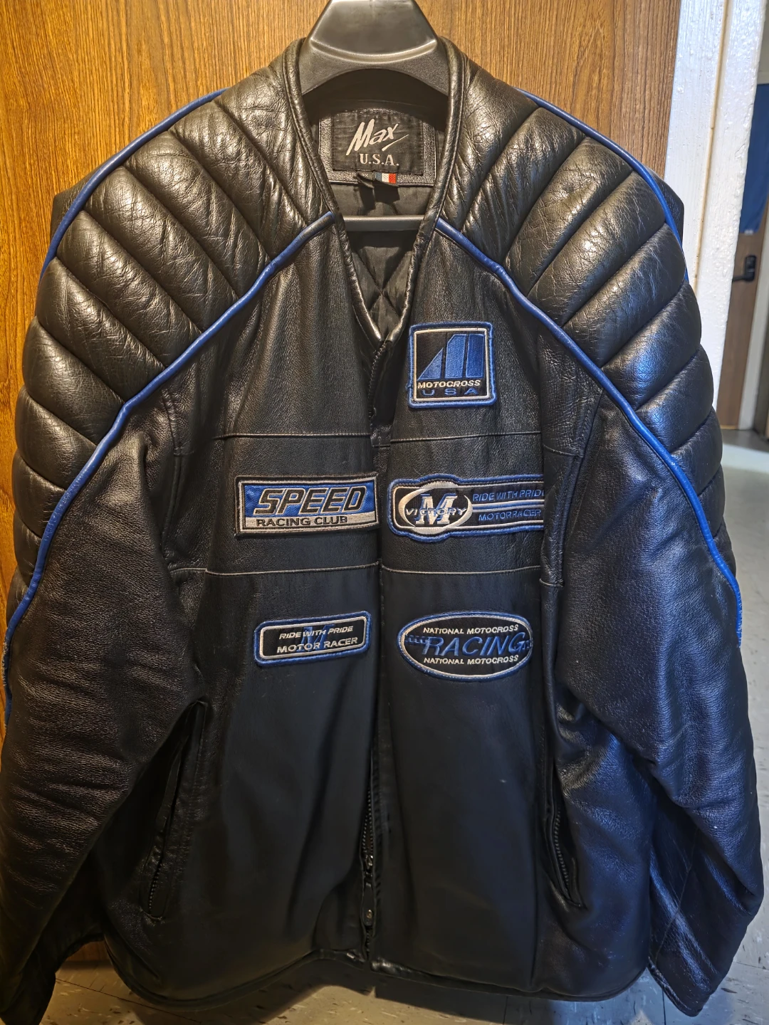 Mens leather jacket black and blue