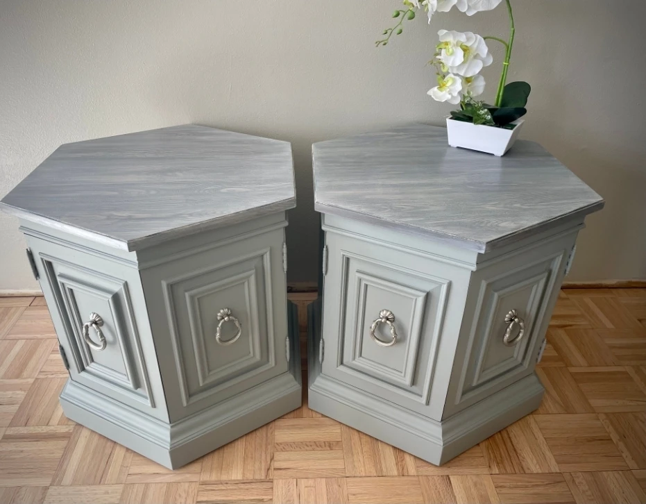 Pair of Hexagonal Side Tables - Grey Wash
