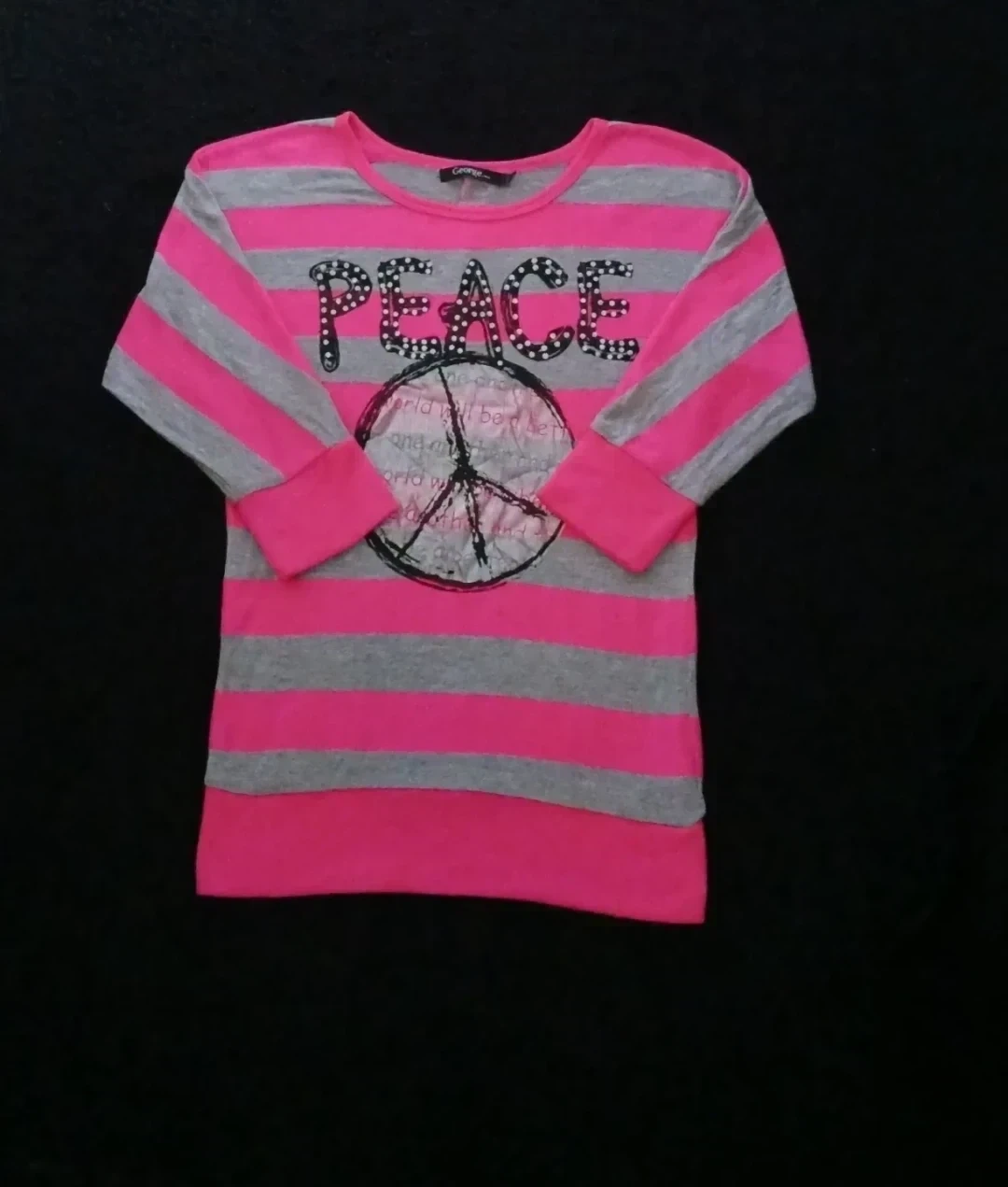 Cute  Pink & Grey Striped Peace T-Shirt - photo 4