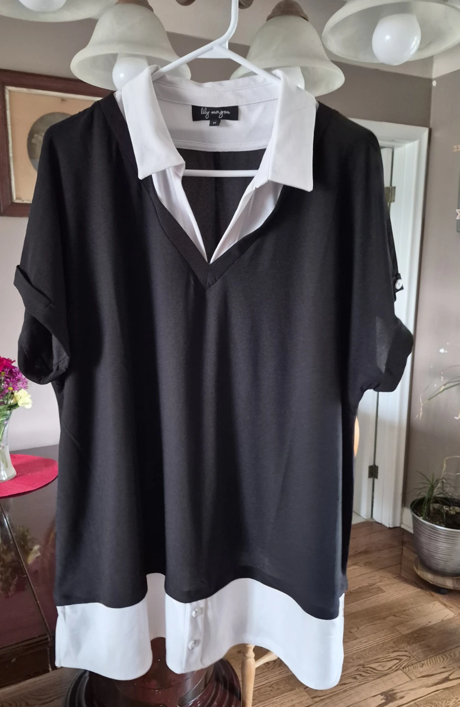 Lily Morgan Black and White Layered Top - Size 1X