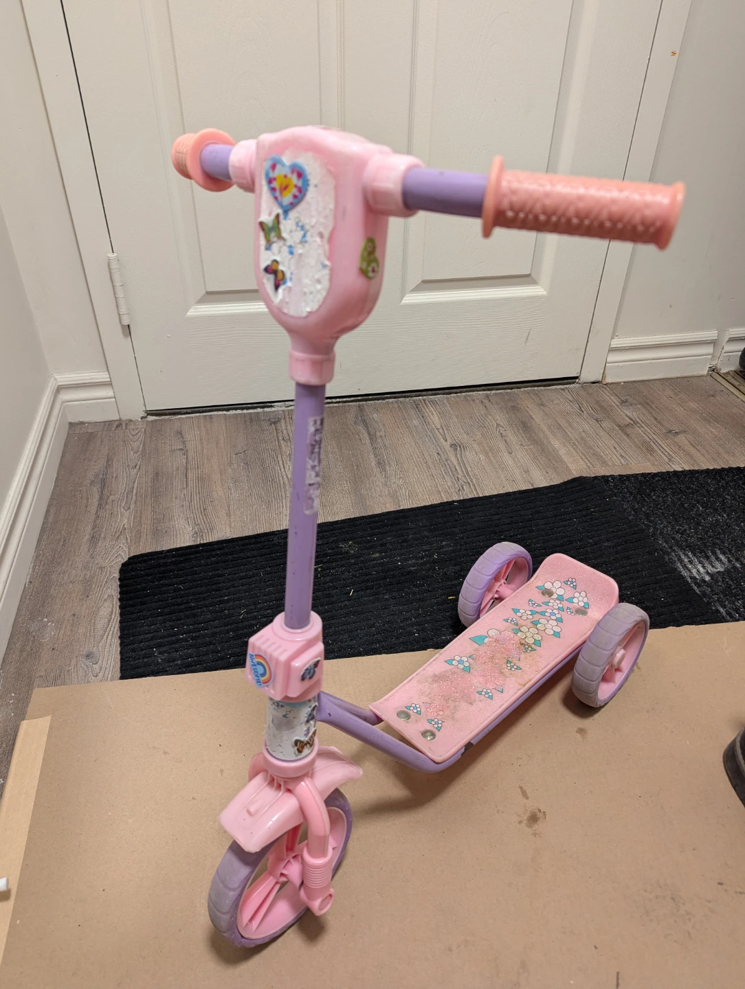 Pink 3-Wheel Kids Scooter with Butterfly Decals