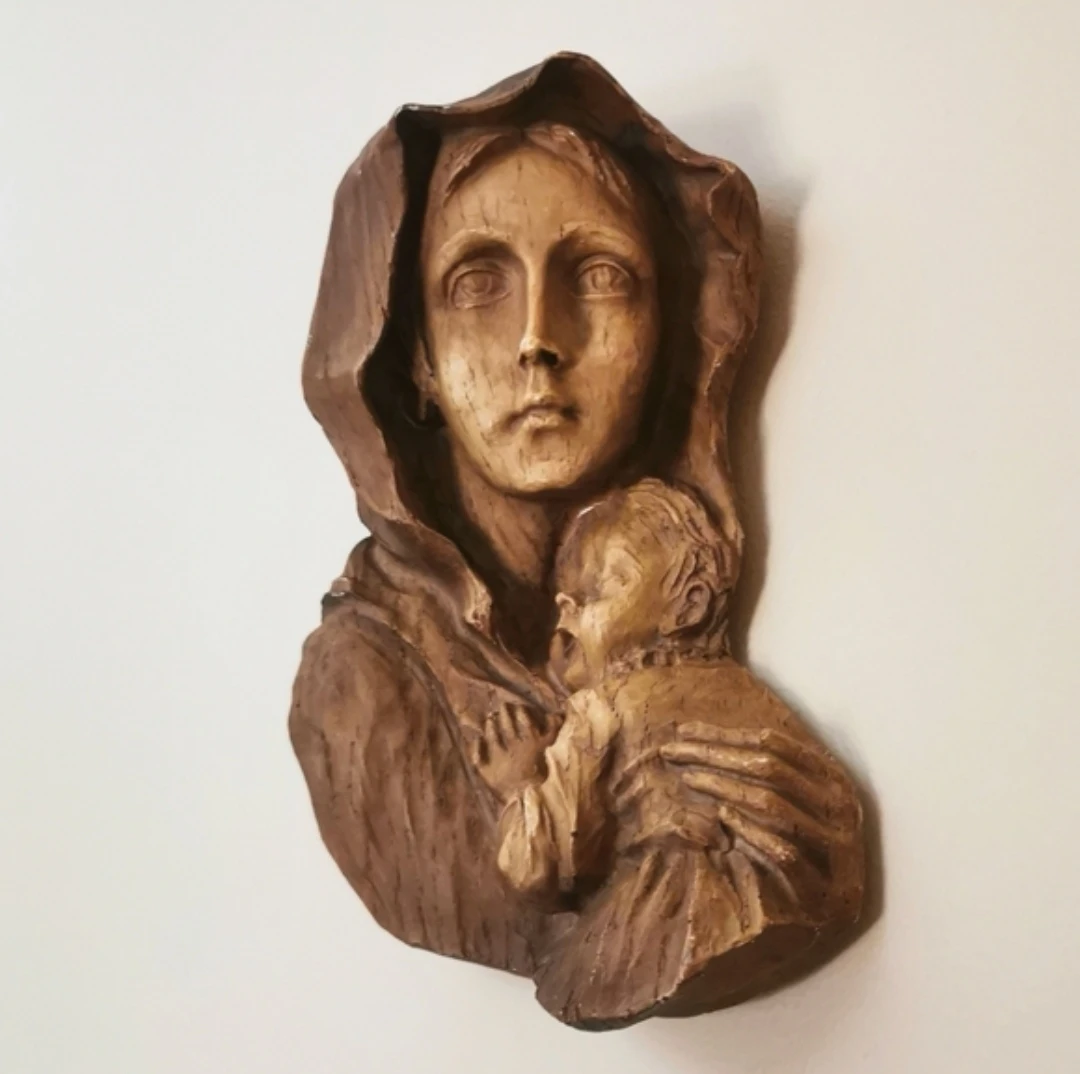 Vintage Hand Carved Madonna & Child Wood Wall Plaque - photo 2