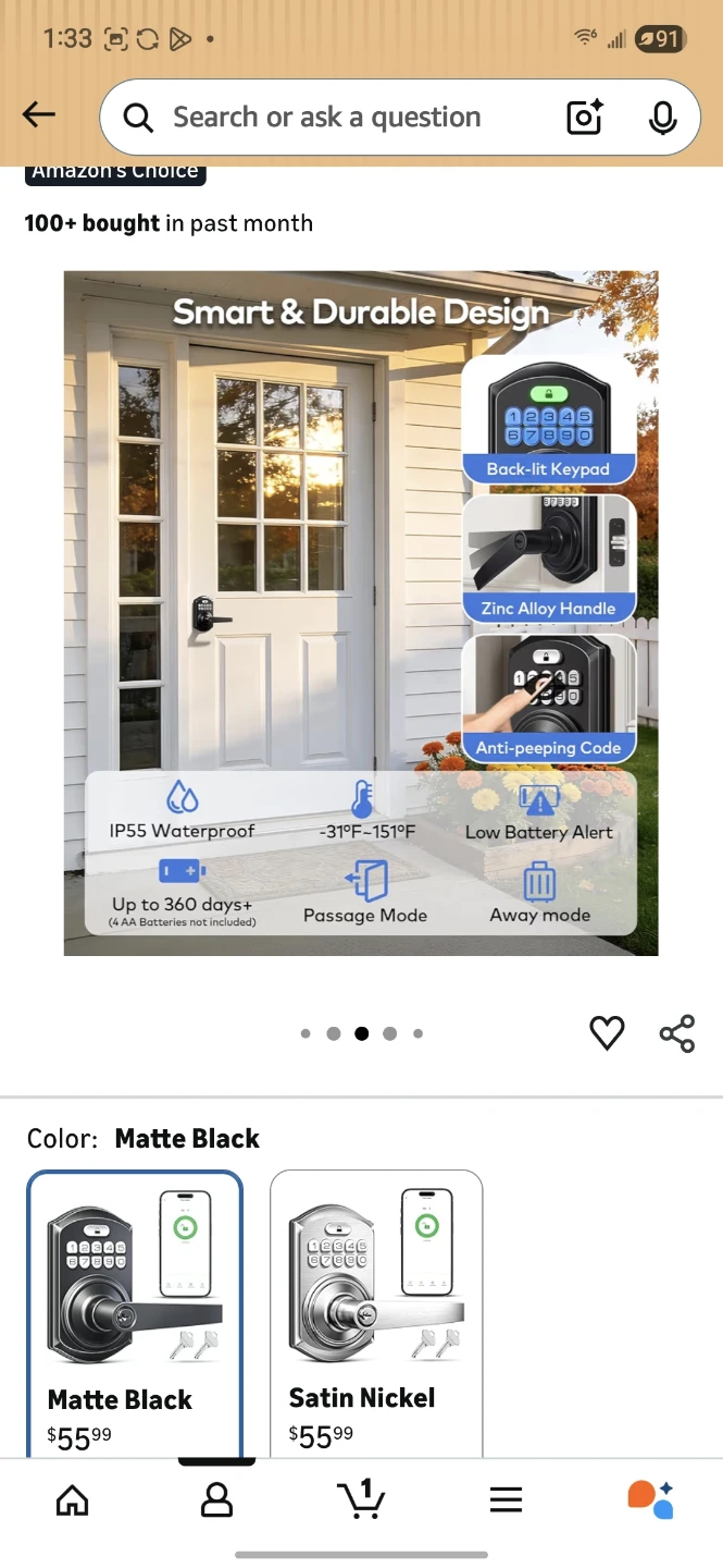 Smart Door Lock with Keypad and Handle - Matte Black - photo 2