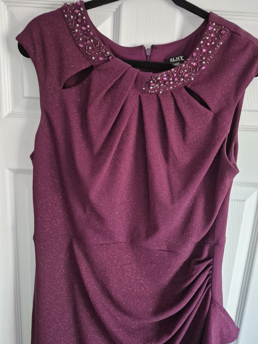 Deep plum shimmer Women's Beaded Neckline Sheath Dress - Size 14 - photo 2