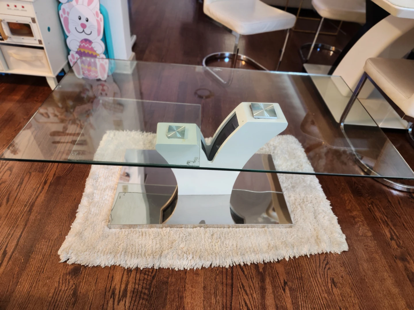 Modern Glass Coffee Table with White and Chrome Base